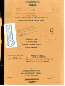 "Preliminary study of an unmanned lunar soft landing vehicle (Scientific Application)."